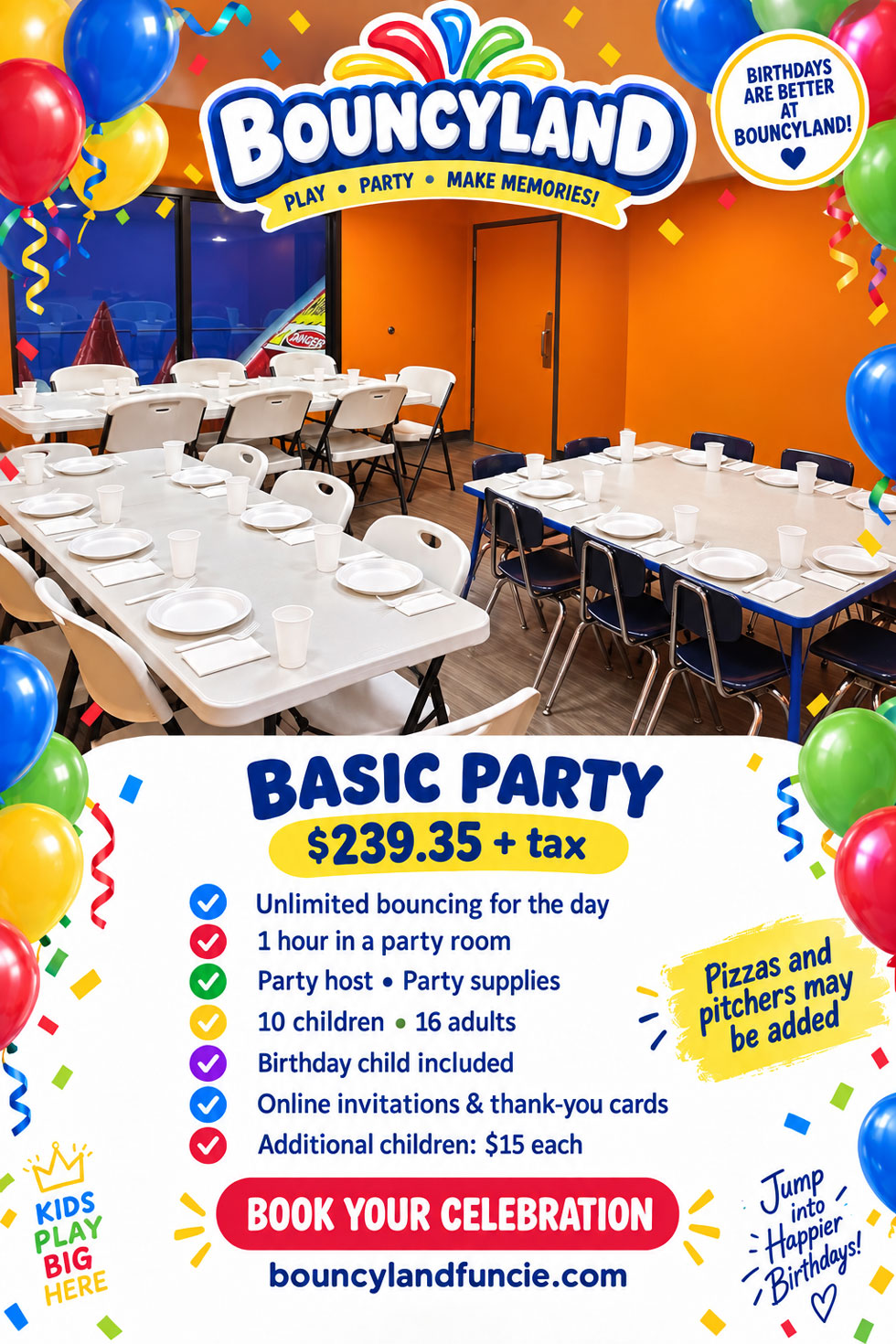 Bouncyland is a Family Activity Entertainment Center For Kids & Children in Muncie, Indiana! Features 15 bounce houses, toddler zone play area, arcade, birthday party hosting, My Plushy Pals where you can create your own stuffed animal, and concessions & dining! There's so many fun things for kids & children to do at Bouncyland in Muncie!