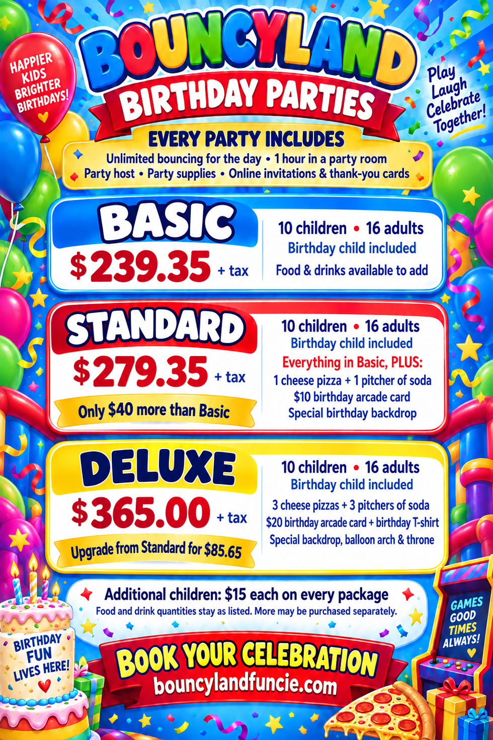 Bouncyland is a Family Activity Entertainment Center For Kids & Children in Muncie, Indiana! Features 15 bounce houses, toddler zone play area, arcade, birthday party hosting, My Plushy Pals where you can create your own stuffed animal, and concessions & dining! There's so many fun things for kids & children to do at Bouncyland in Muncie!