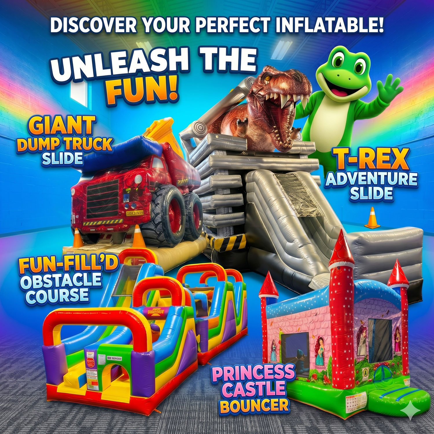 Bouncyland is a Family Activity Entertainment Center For Kids & Children in Muncie, Indiana! Features 15 bounce houses, toddler zone play area, arcade, birthday party hosting, My Plushy Pals where you can create your own stuffed animal, and concessions & dining! There's so many fun things for kids & children to do at Bouncyland in Muncie!