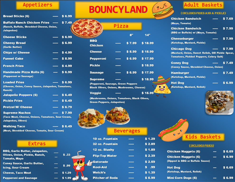 Bouncyland Concession menu