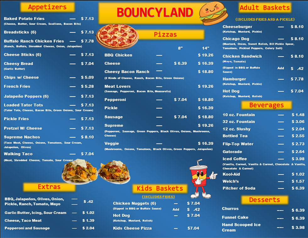 Bouncyland Concession menu