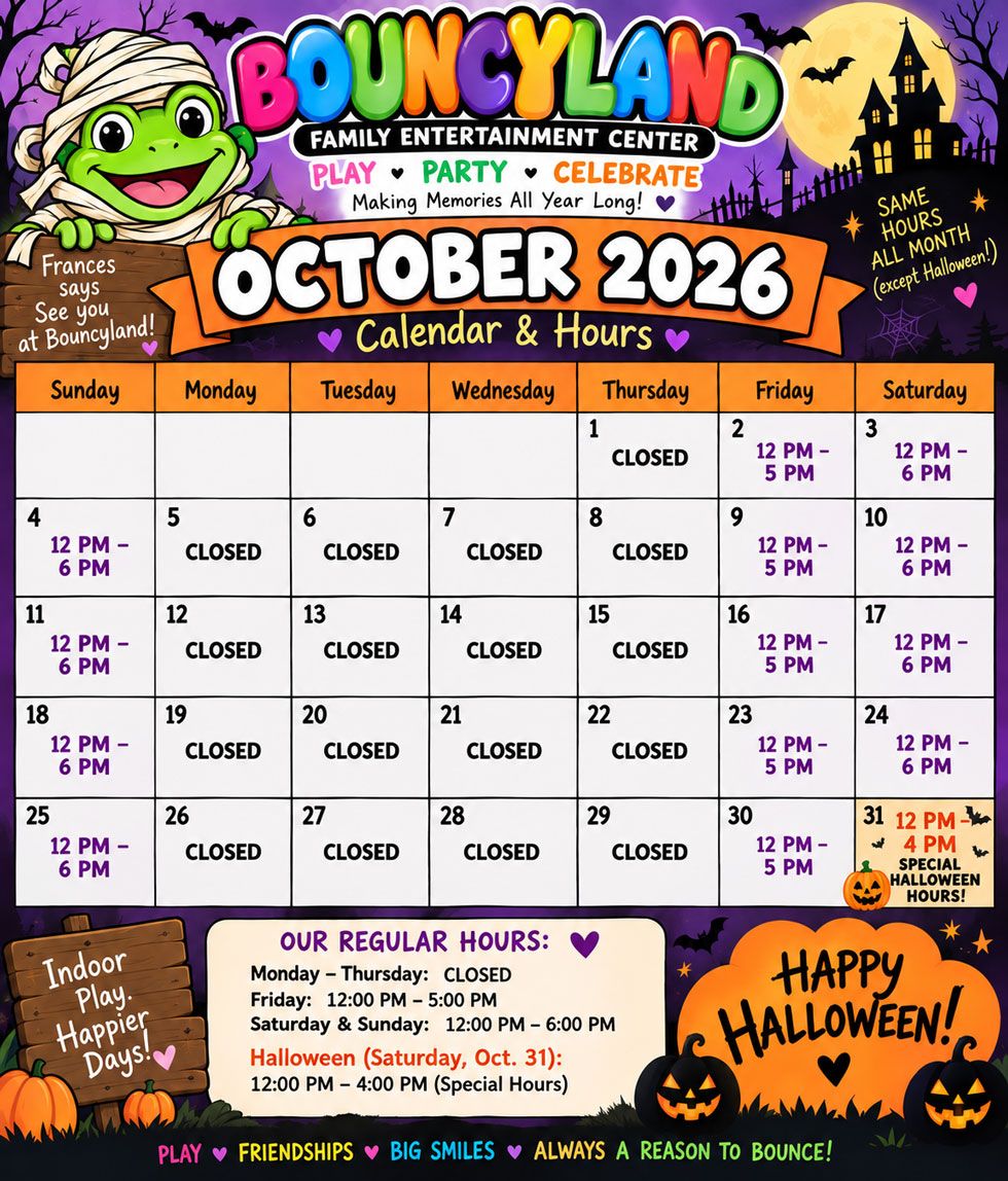 Bouncyland is a Family Activity Entertainment Center For Kids & Children in Muncie, Indiana! Features 15 bounce houses, toddler zone play area, arcade, birthday party hosting, My Plushy Pals where you can create your own stuffed animal, and concessions & dining! There's so many fun things for kids & children to do at Bouncyland in Muncie!